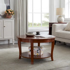Table basse ronde beige/blanche avec étagère de rangement ouverte, 76x76x46 cm