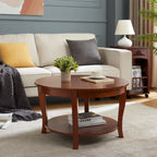 Table basse ronde beige/blanche avec étagère de rangement ouverte, 76x76x46 cm