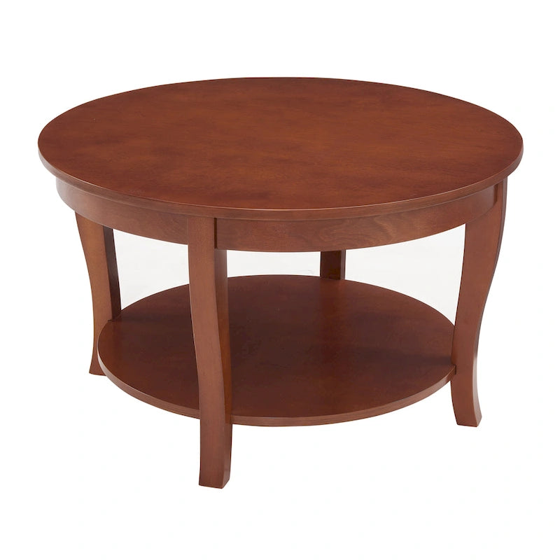 Table basse ronde beige/blanche avec étagère de rangement ouverte, 76x76x46 cm
