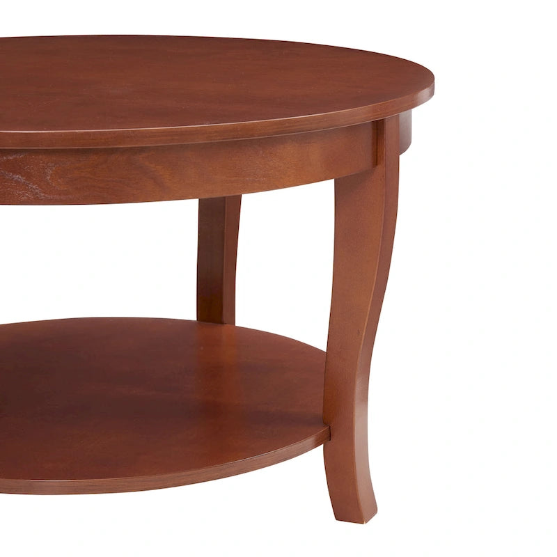 Table basse ronde beige/blanche avec étagère de rangement ouverte, 76x76x46 cm
