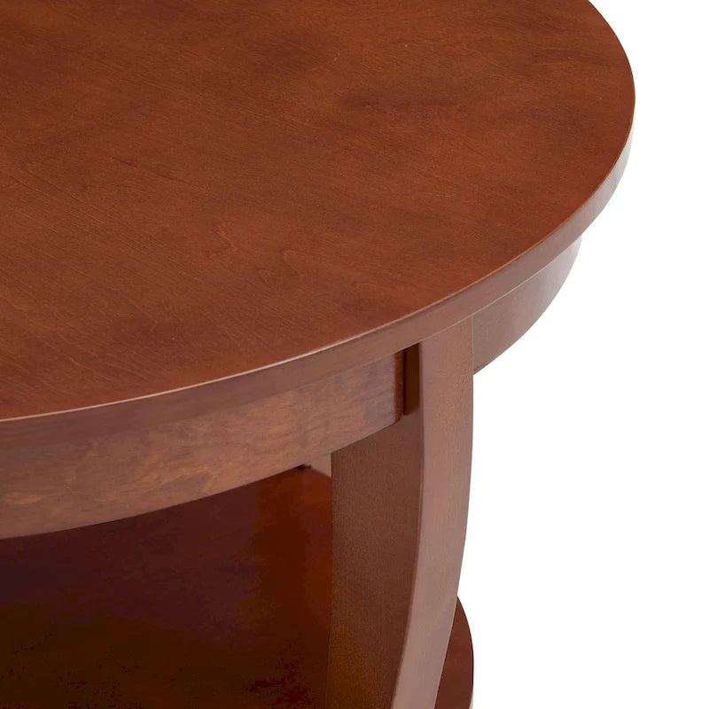 Table basse ronde beige/blanche avec étagère de rangement ouverte, 76x76x46 cm