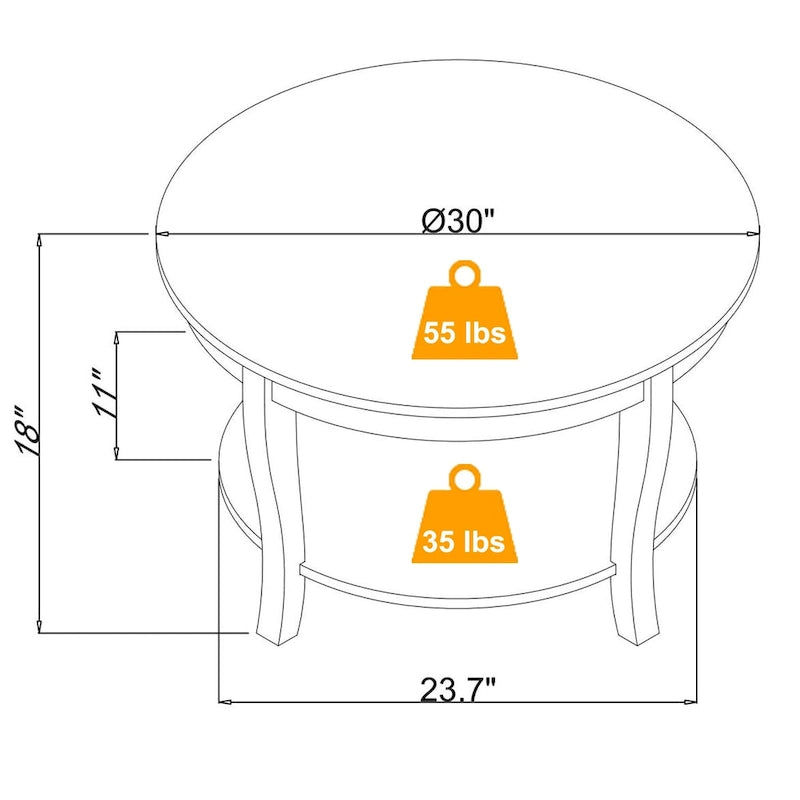 Table basse ronde beige/blanche avec étagère de rangement ouverte, 76x76x46 cm