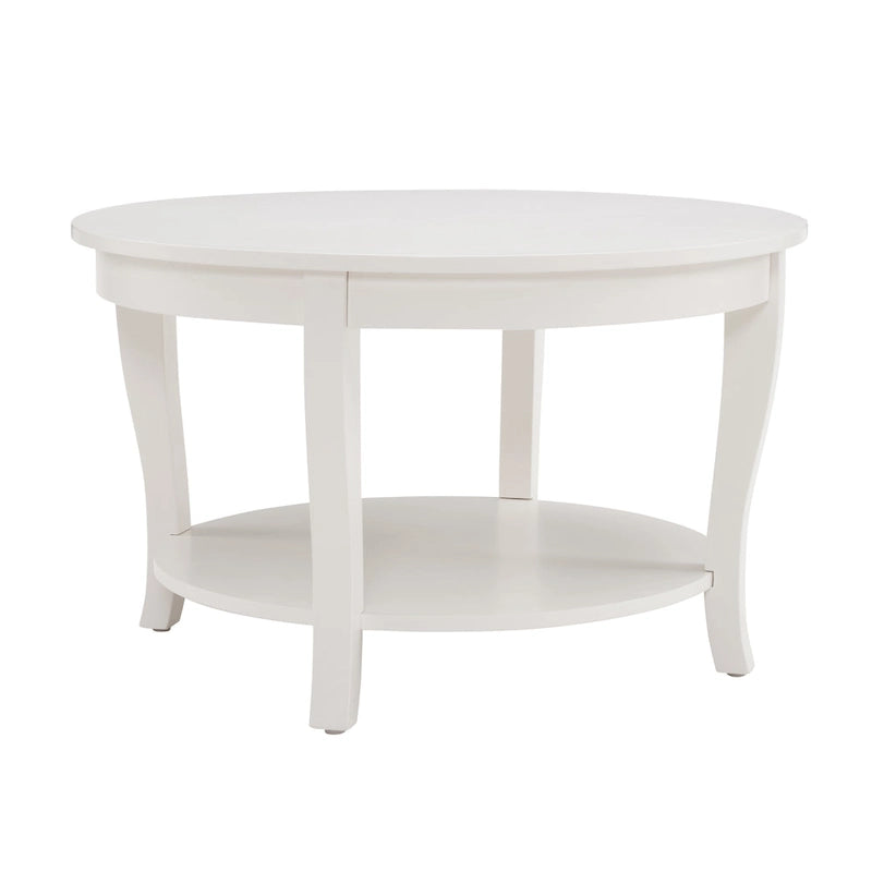 Table basse ronde beige/blanche avec étagère de rangement ouverte, 76x76x46 cm