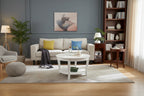 Table basse ronde beige/blanche avec étagère de rangement ouverte, 76x76x46 cm