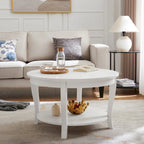Table basse ronde beige/blanche avec étagère de rangement ouverte, 76x76x46 cm