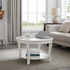 Table basse ronde beige/blanche avec étagère de rangement ouverte, 76x76x46 cm