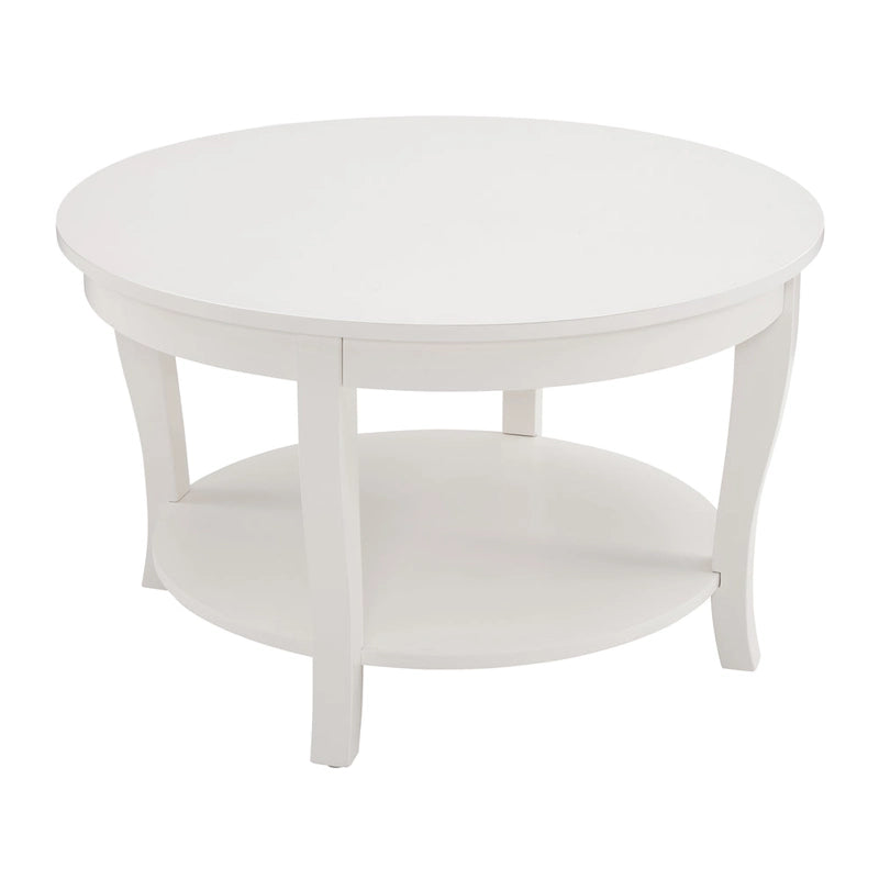 Table basse ronde beige/blanche avec étagère de rangement ouverte, 76x76x46 cm