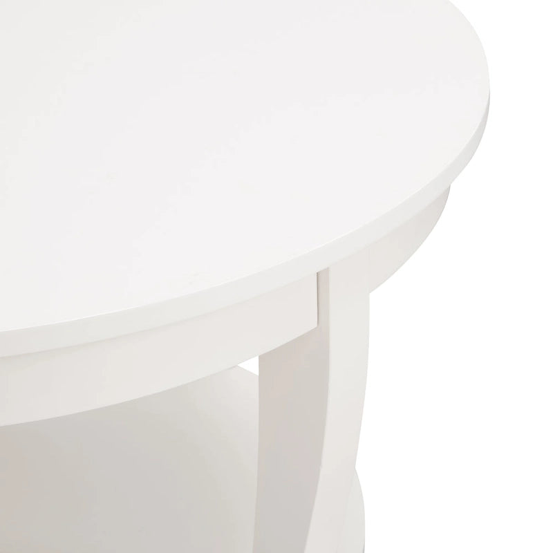 Table basse ronde beige/blanche avec étagère de rangement ouverte, 76x76x46 cm
