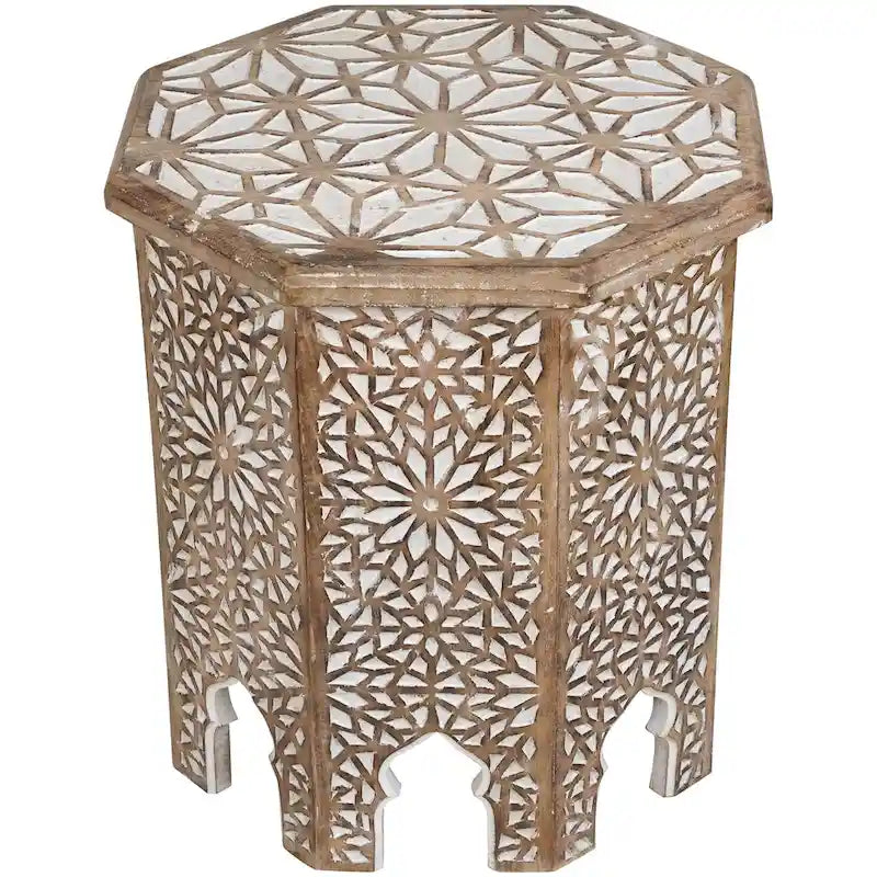 18 Walnut Brown and Brushed White Octagonal Side Table