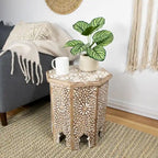 Table d'appoint octogonale, marron et blanc brossé, simple
