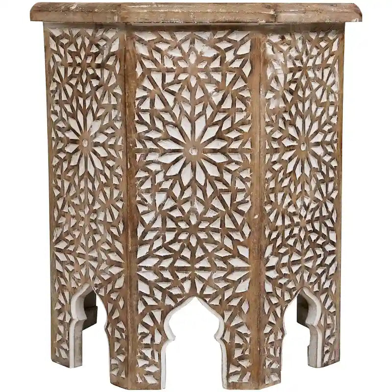 Table d'appoint octogonale, marron et blanc brossé, simple