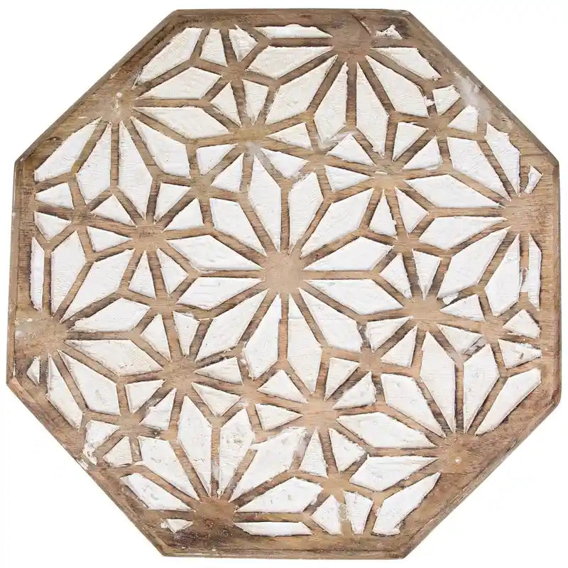 Table d'appoint octogonale, marron et blanc brossé, simple