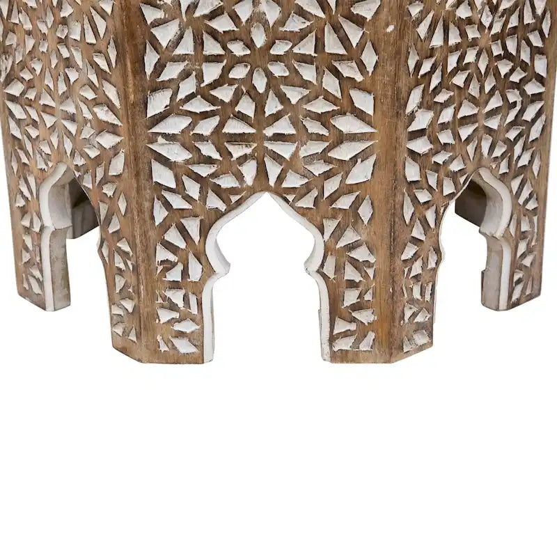 Table d'appoint octogonale, marron et blanc brossé, simple