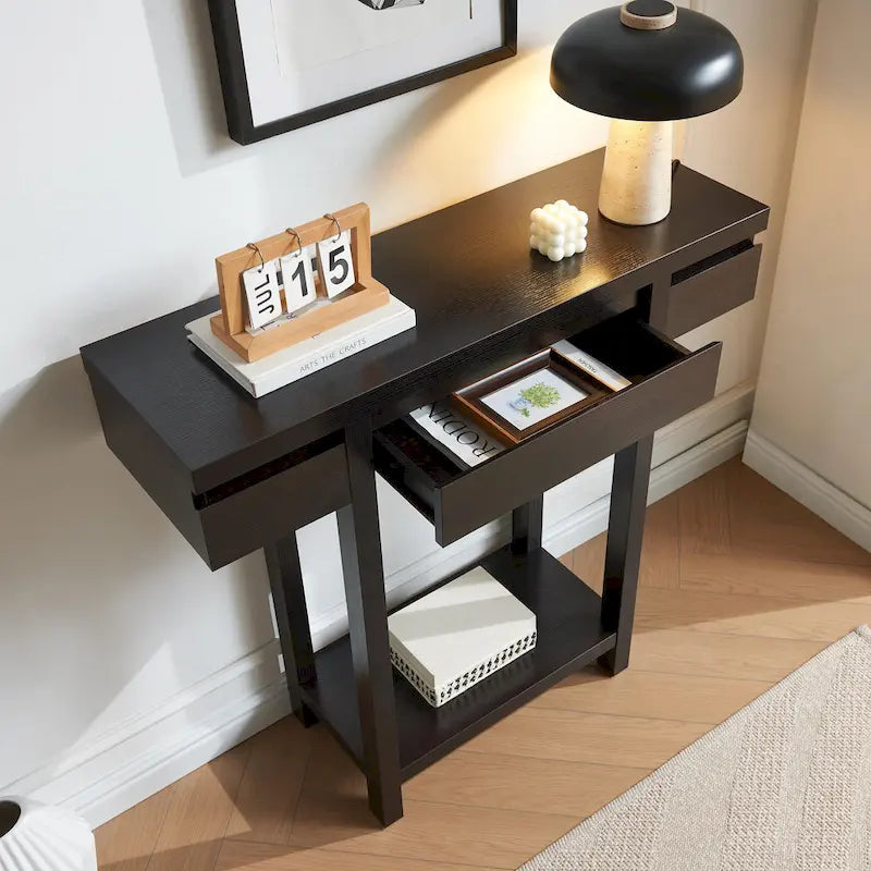 Console en bois expresso avec tiroir et étagère