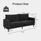 Causeuse de style moderne avec accoudoirs carrés de 208 cm de largeur en tissu chenille avec ports USB