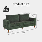 Causeuse de style moderne avec accoudoirs carrés de 208 cm de largeur en tissu chenille avec ports USB