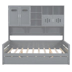 Lit de repos blanc pleine grandeur avec lit gigogne double, étagères de rangement et armoire, pour 2 personnes