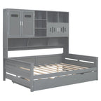 Lit de repos blanc pleine grandeur avec lit gigogne double, étagères de rangement et armoire, pour 2 personnes
