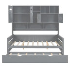 Lit de repos blanc pleine grandeur avec lit gigogne double, étagères de rangement et armoire, pour 2 personnes