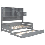 Lit de repos blanc pleine grandeur avec lit gigogne double, étagères de rangement et armoire, pour 2 personnes