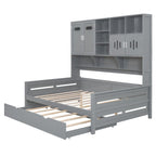 Lit de repos blanc pleine grandeur avec lit gigogne double, étagères de rangement et armoire, pour 2 personnes