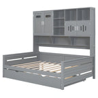 Lit de repos blanc pleine grandeur avec lit gigogne double, étagères de rangement et armoire, pour 2 personnes