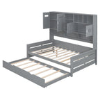 Lit de repos blanc pleine grandeur avec lit gigogne double, étagères de rangement et armoire, pour 2 personnes