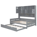 Lit de repos blanc pleine grandeur avec lit gigogne double, étagères de rangement et armoire, pour 2 personnes
