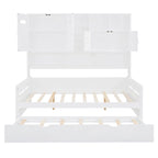 Lit de repos blanc pleine grandeur avec lit gigogne double, étagères de rangement et armoire, pour 2 personnes