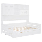 Lit de repos blanc pleine grandeur avec lit gigogne double, étagères de rangement et armoire, pour 2 personnes