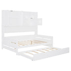 Lit de repos blanc pleine grandeur avec lit gigogne double, étagères de rangement et armoire, pour 2 personnes