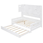 Lit de repos blanc pleine grandeur avec lit gigogne double, étagères de rangement et armoire, pour 2 personnes