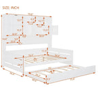 Lit de repos blanc pleine grandeur avec lit gigogne double, étagères de rangement et armoire, pour 2 personnes