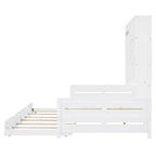 Lit de repos blanc pleine grandeur avec lit gigogne double, étagères de rangement et armoire, pour 2 personnes