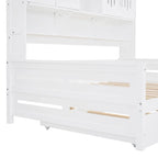 Lit de repos blanc pleine grandeur avec lit gigogne double, étagères de rangement et armoire, pour 2 personnes