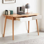 Bureau d'ordinateur en bois massif - Grand bureau de 120 cm avec 2 tiroirs