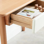 Bureau d'ordinateur en bois massif - Grand bureau de 120 cm avec 2 tiroirs