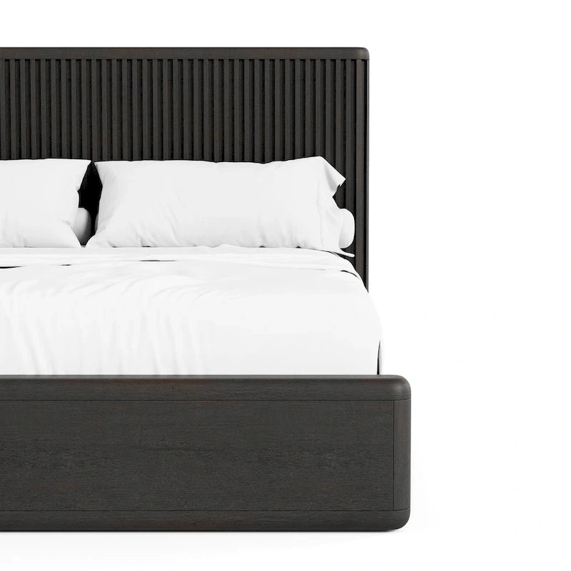 Lit à panneau cannelé en bois massif noir moderne Caelan I de Furniture of America