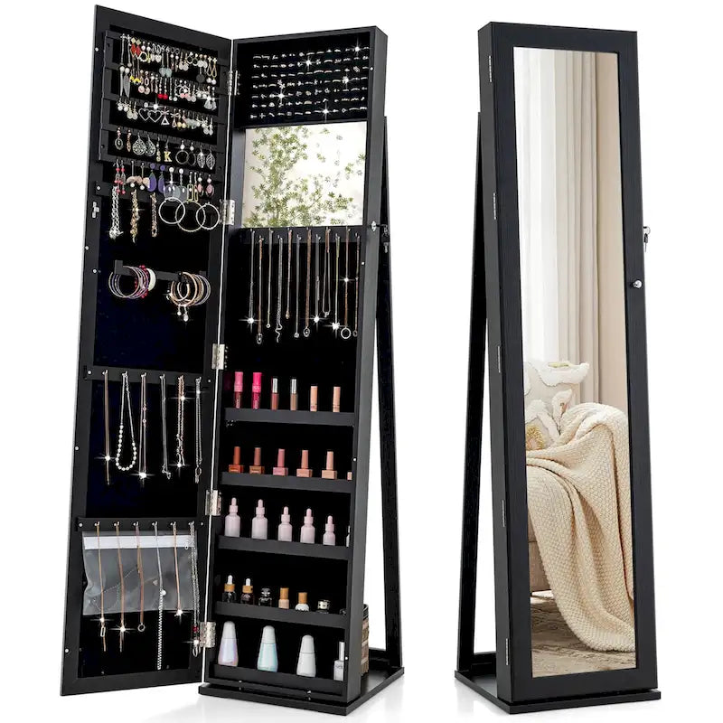 Armoire à bijoux miroir Costway, meuble de rangement vertical verrouillable – Noir – Voir les détails
