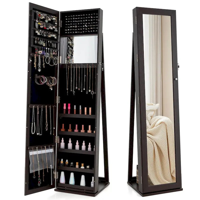 Armoire à bijoux miroir Costway, meuble de rangement vertical verrouillable – Noir – Voir les détails
