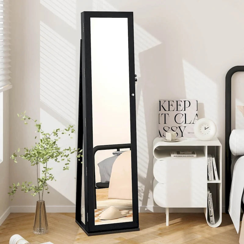 Armoire à bijoux miroir Costway, meuble de rangement vertical verrouillable – Noir – Voir les détails