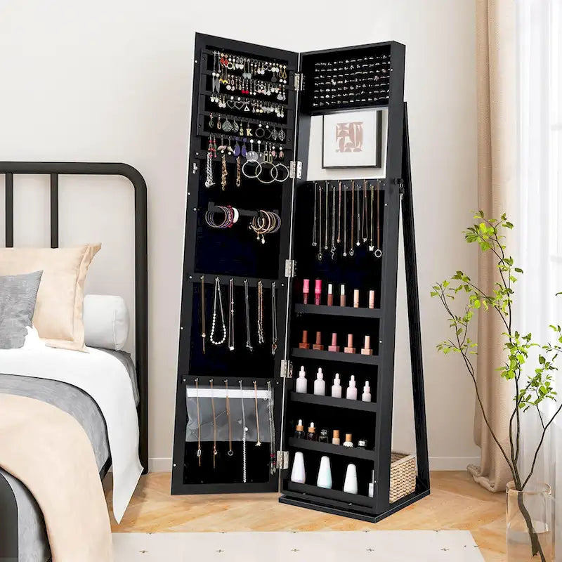 Armoire à bijoux miroir Costway, meuble de rangement vertical verrouillable – Noir – Voir les détails