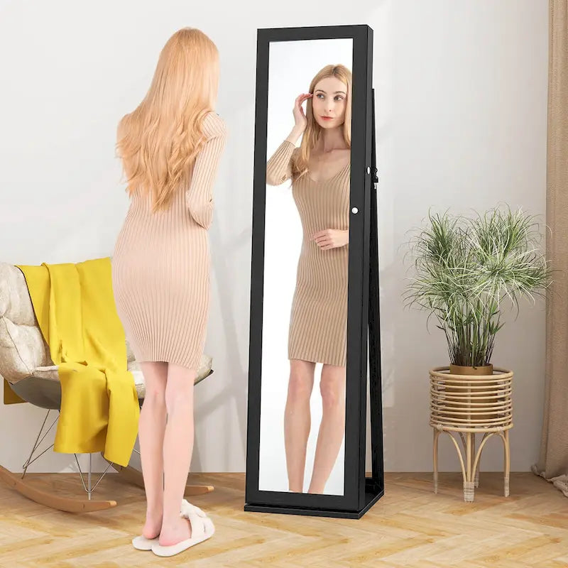Armoire à bijoux miroir Costway, meuble de rangement vertical verrouillable – Noir – Voir les détails