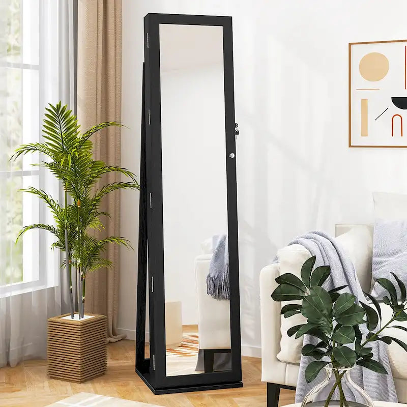 Armoire à bijoux miroir Costway, meuble de rangement vertical verrouillable – Noir – Voir les détails