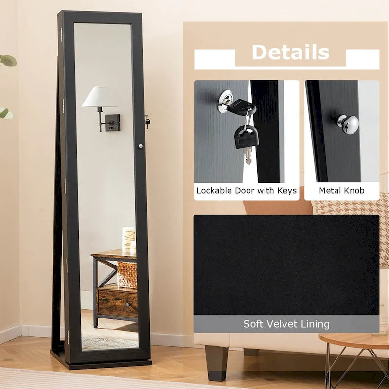 Armoire à bijoux miroir Costway, meuble de rangement vertical verrouillable – Noir – Voir les détails