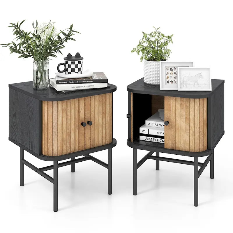 Gymax Lot de 2 tables de chevet compactes et modernes avec tiroir coulissant
