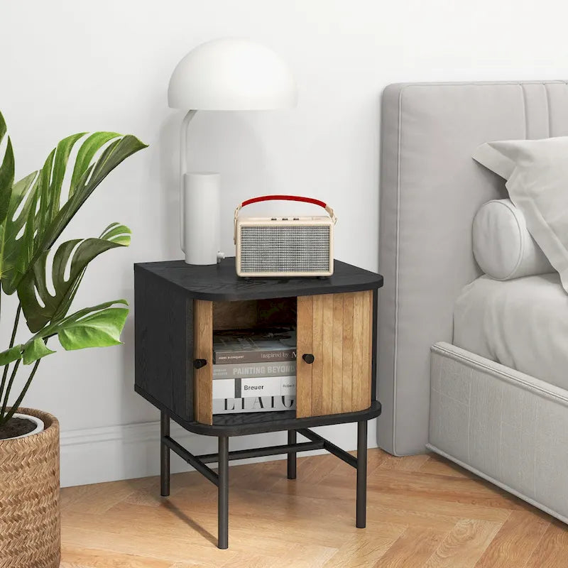 Gymax Lot de 2 tables de chevet compactes et modernes avec tiroir coulissant