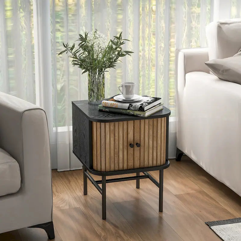Gymax Lot de 2 tables de chevet compactes et modernes avec tiroir coulissant