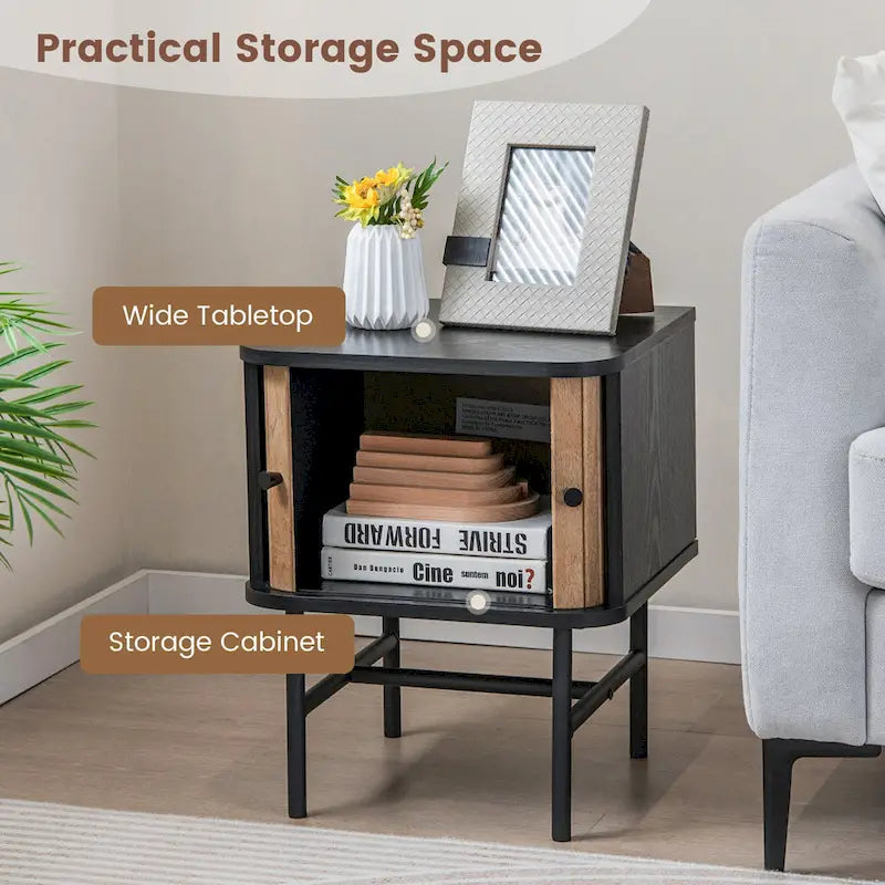 Gymax Lot de 2 tables de chevet compactes et modernes avec tiroir coulissant