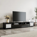 Meuble TV noir à assembler pour 2 personnes, style rotin, avec LED, 82"